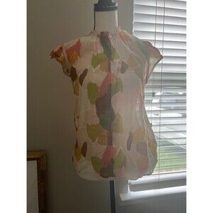 THML | Multicolor Flutter Sleeve Ruffle Mock Neck Breezy Cotton Blouse medium